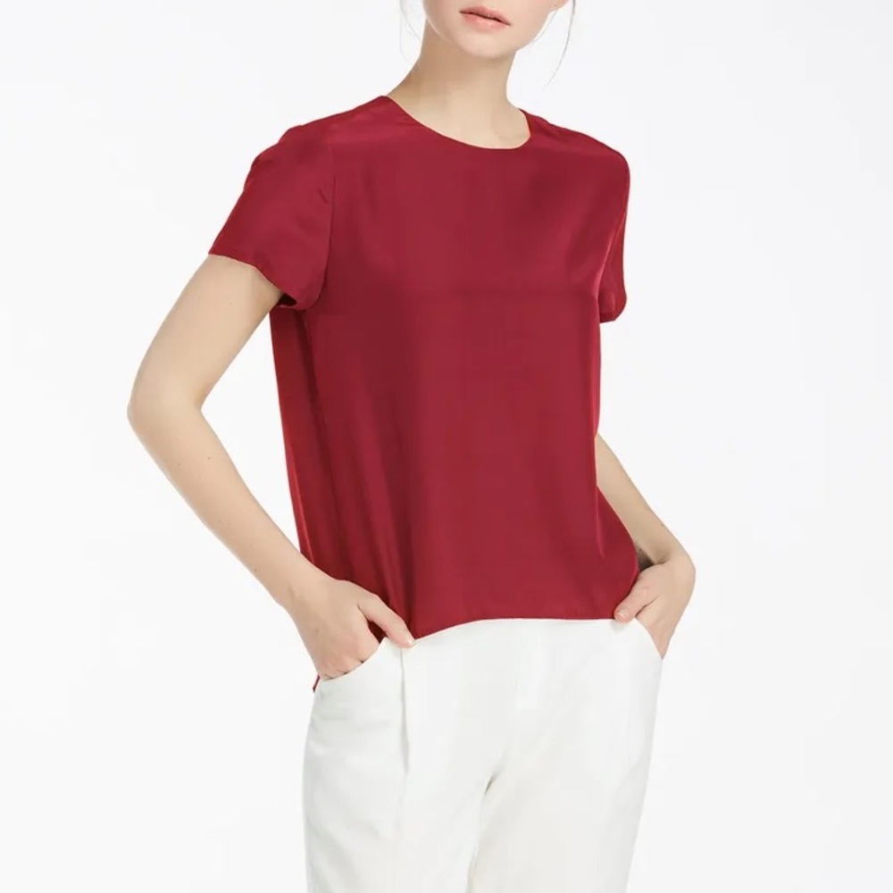 Club Monaco 100% Silk Burgundy Tee